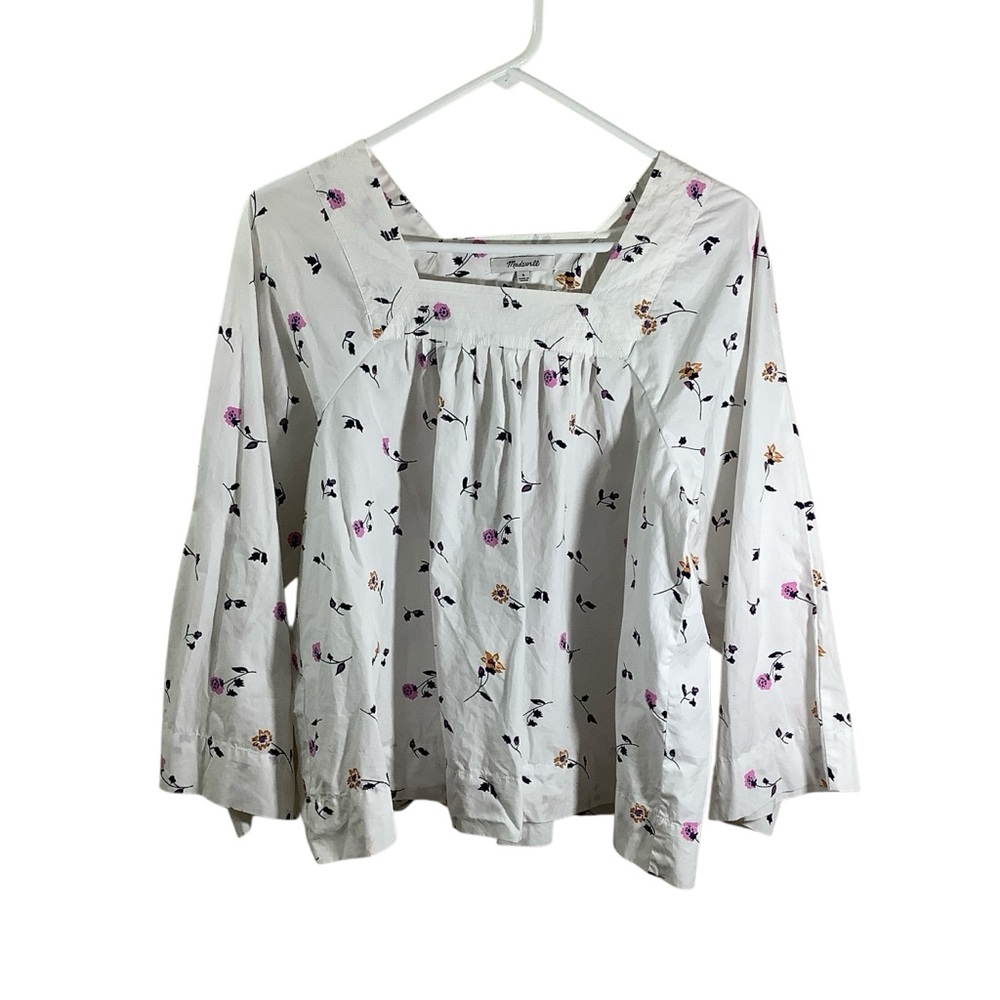Madewell White Boxy Blouse Square Neck in Sweet Blossoms